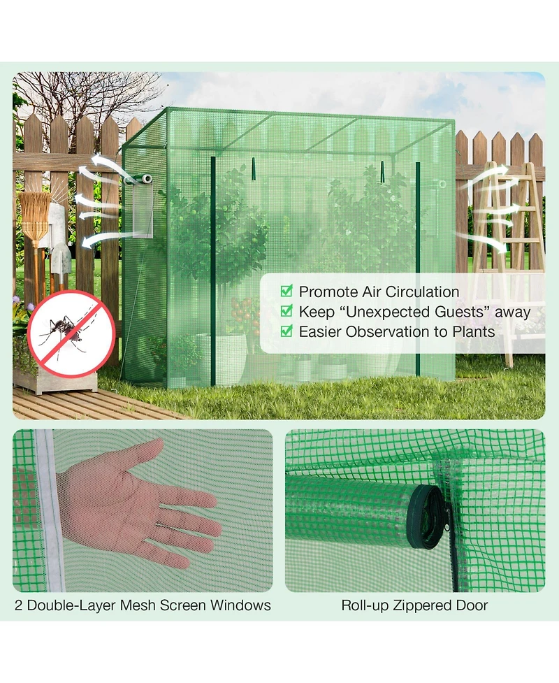 Outdoor Portable Walk-in Greenhouse with Pe Cover Heavy-Duty Metal Frame Roll-up Zipper Door