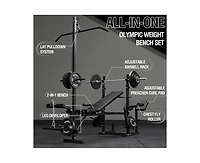 Mikolo 8 in 1 Olympic Weight Bench Set with Leg Extension and Leg Curl, Multi-Function Bench Press Set with Preacher Curl Pad and Chest Fly, Full-Body