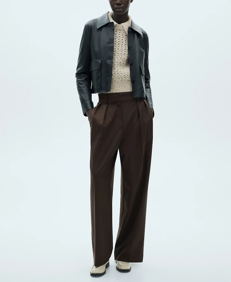 Mango Women's Openwork Knit Polo Neck Sweater