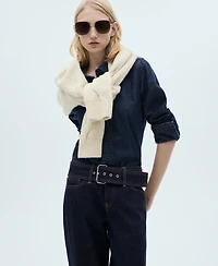 Mango Women's Belted Low-Rise Straight Jeans