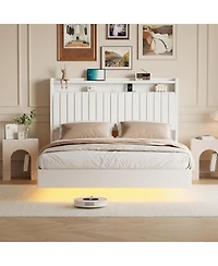 gaomon Queen Size Floating Bed Frame with Rgb Led Lights & Charging Station