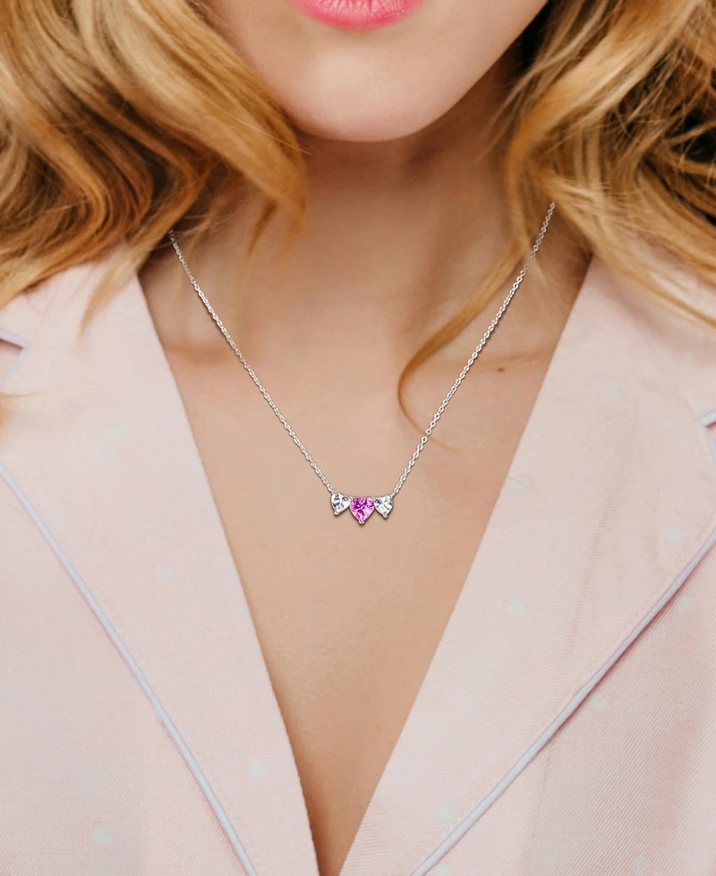 Lab-Created Pink Sapphire (1-1/2 ct. t.w.) & Lab-Created White Sapphire (1-1/10 ct. t.w.) Triple Heart 17" Pendant Necklace in Sterling Silver
