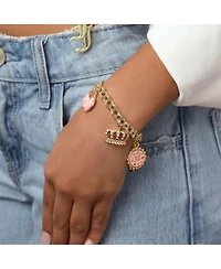 Juicy Couture Gold-Tone Pink Charm Bracelet with Pave Accents