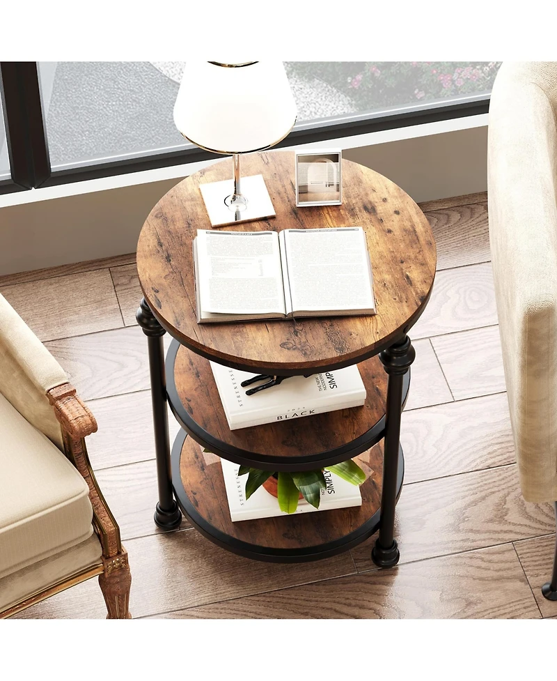 gaomon Round Side Table,Small End Table with 3 Shelves for Living Room,Bedroom
