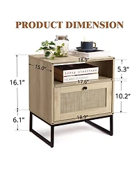 gaomon Bedside, Nightstand with Rattan Accent Drawers, Mid-Century Modern End Wood Side, Decorative Table for Bedroom, Living Room, Oak/Natural