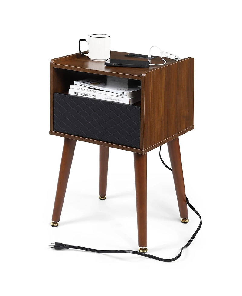 gaomon Mid Century Modern End Table with Charging Station, Nightstand with Usb Ports, Side Table for Living Room