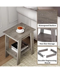 Side Table, Set of 2 Small Wooden End Table with 2-Layer Storage Shelves, Farmhouse Nightstand for Living Room, Bedroom, Office, Bathroom, Sofa Table