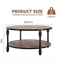 gaomon Round Coffee Table, 31" Coffee Table with Open Storage Shelf, 2-Tier Industrial Circle Wood Center Table for Living Room