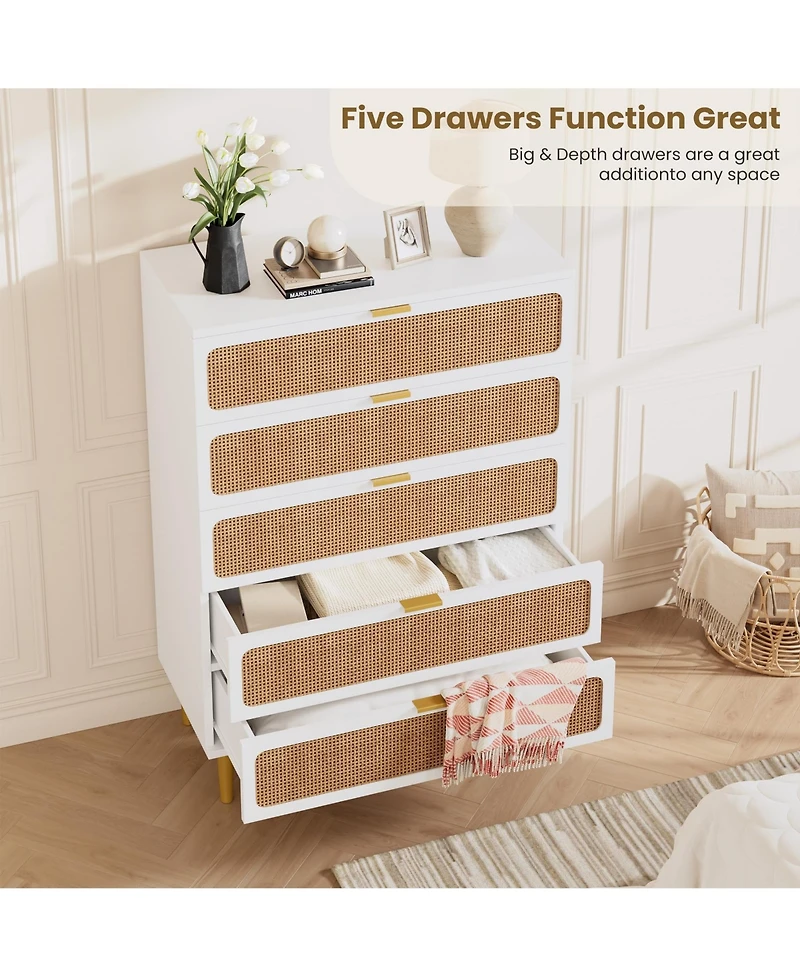 gaomon Rattan 5 Drawer Dresser for Bedroom