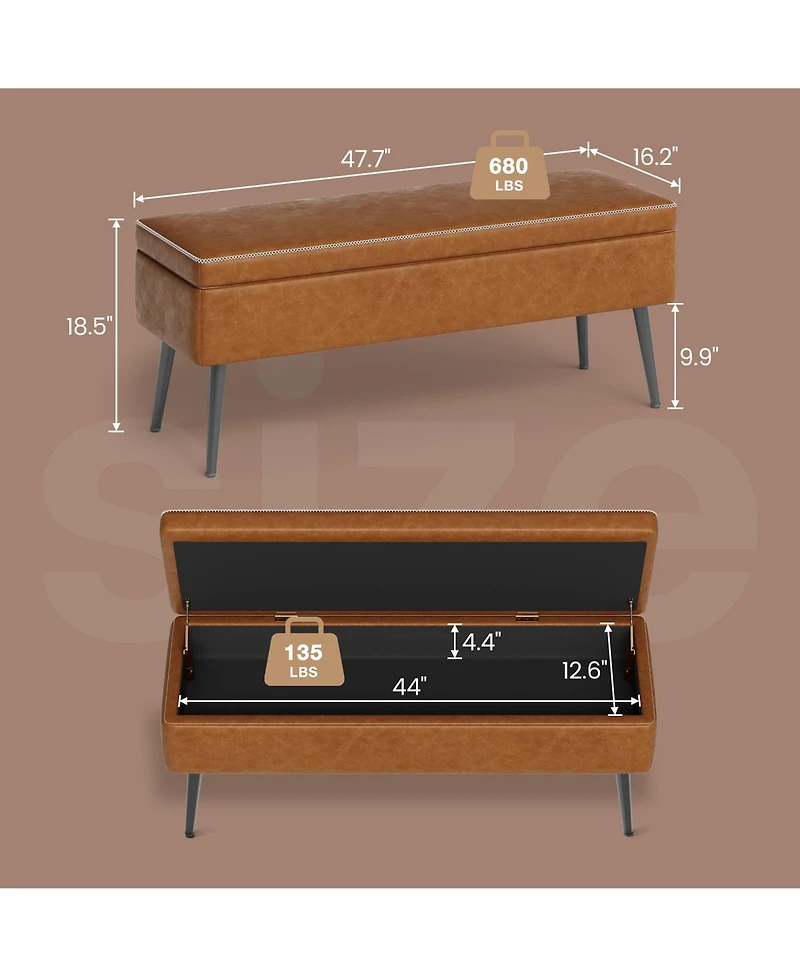 gaomon Storage Ottoman Bench, End of Bed Bench with The Stitching and Synthetic Leather, Dual Safety Hinges, 660 Lbs Load, Upholstered Storage Bench f
