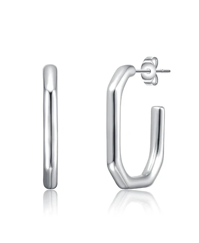 Hexagonal Hoop Earrings White Gold Plated or 14K