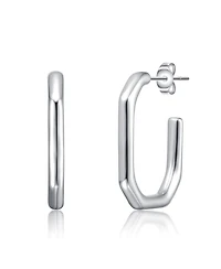 Hexagonal Hoop Earrings White Gold Plated or 14K