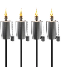 Sorbus 4 Pack Stainless Steel 5ft Outdoor Torches - Decorative Garden & Yard Lights Fiberglass Wick Snuffer Cap Silver