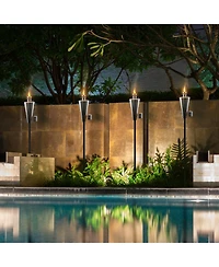 Sorbus 4 Pack Stainless Steel 5ft Outdoor Torches - Decorative Garden & Yard Lights Fiberglass Wick Snuffer Cap Silver