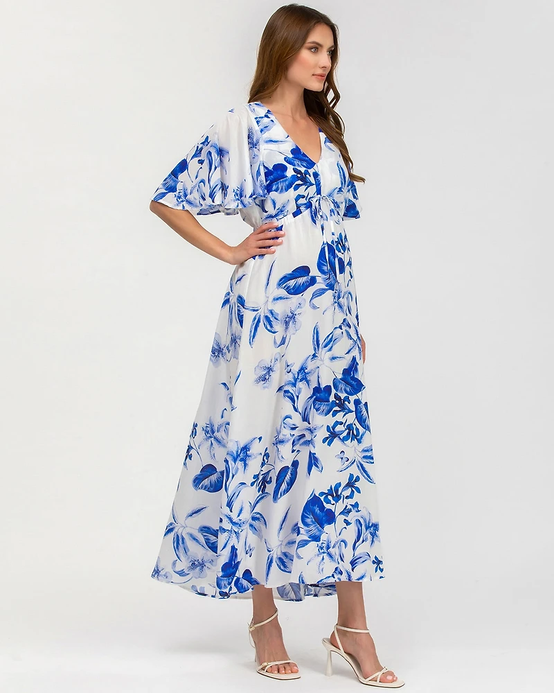 Pietro Brunelli Maternity Maternity Flared Sleeve Maxi V-Neck Valentina Dress