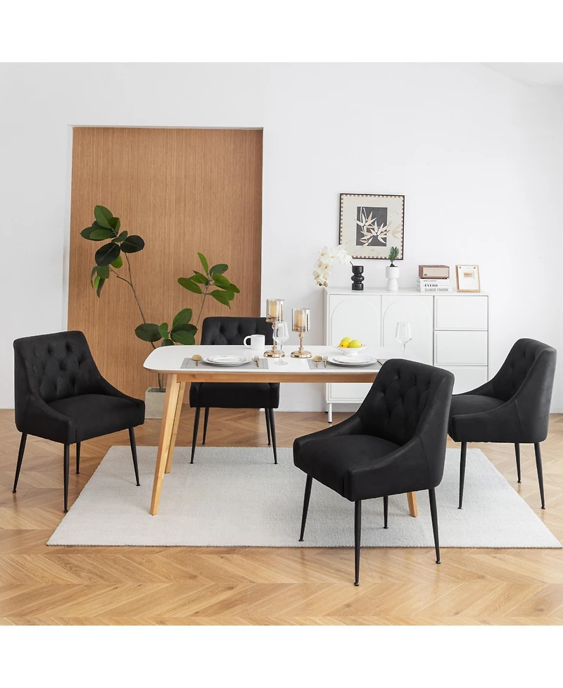 Dyhome Modern Upholstered Dining Chairs Set of 4, Mid Century Kitchen Side with 5.12” Cushions and Back Pull Rod for Kitchen, Living Roo
