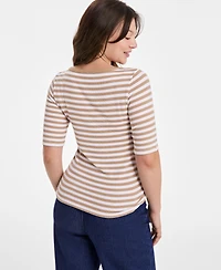 On 34th Women's Striped Scoop-Neck Elbow-Sleeve Top, Exclusively at Macy's