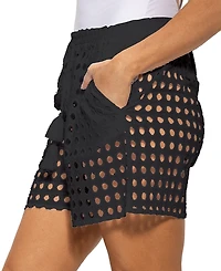 Dotti Women's Cotton Openwork Dot Drawstring-Waist Shorts