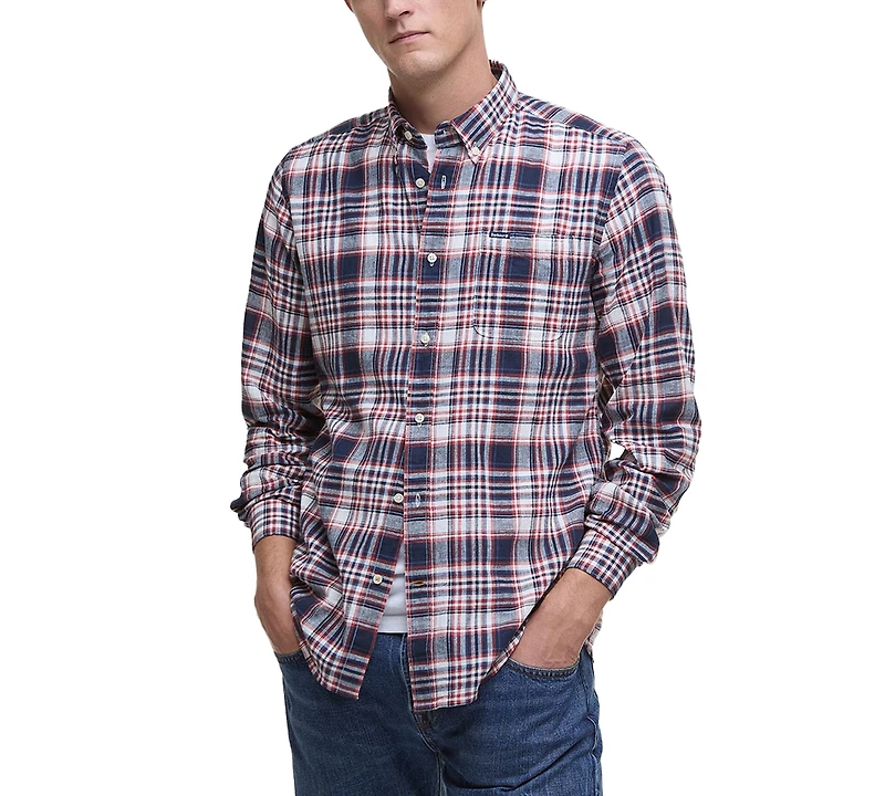 Barbour Men's Tailored-Fit Bridport Linen-Blend Plaid Shirt