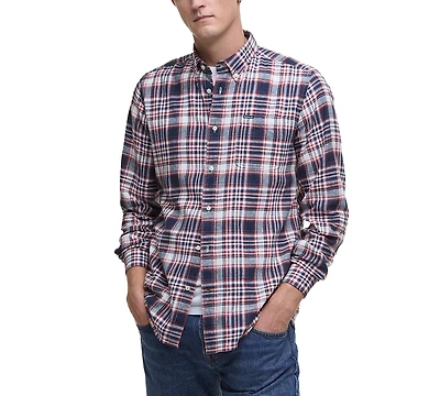 Barbour Men's Tailored-Fit Bridport Linen-Blend Plaid Shirt