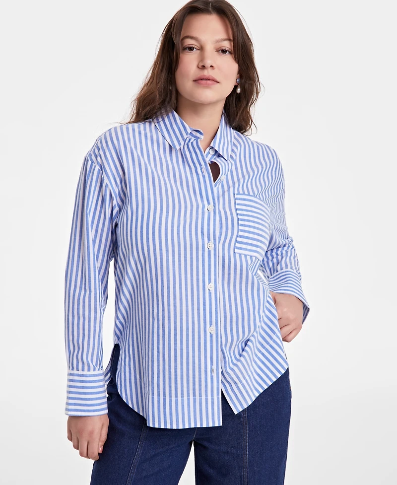 On 34th Women's Cotton Striped Button-Front Shirt