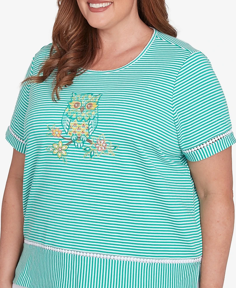 Alfred Dunner Plus Classic Owl Knit Striped Top