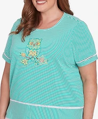 Alfred Dunner Plus Classic Owl Knit Striped Top
