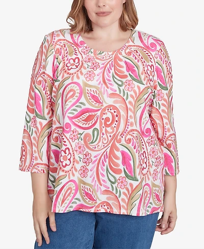 Alfred Dunner Plus Size Classic Embellished Crew Neck Paisley Top