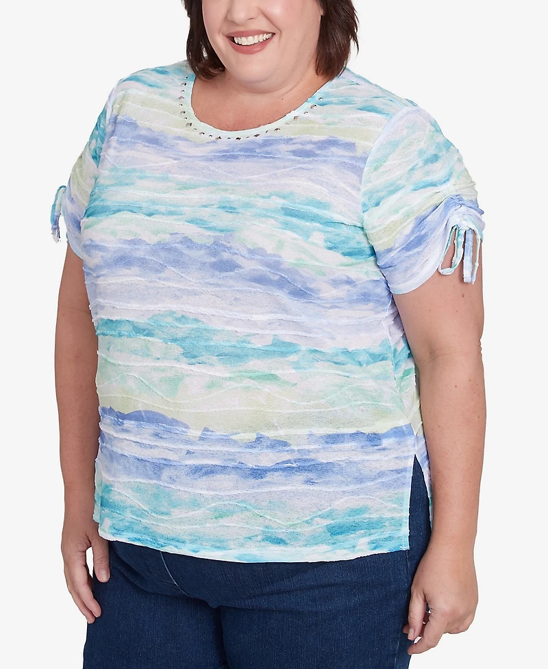 Alfred Dunner Plus Tied Short Sleeves Watercolor Top