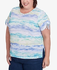 Alfred Dunner Plus Tied Short Sleeves Watercolor Top