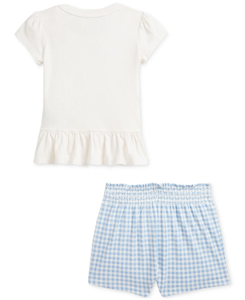 Polo Ralph Lauren Baby Girls Bear Tee & Gingham Short Set
