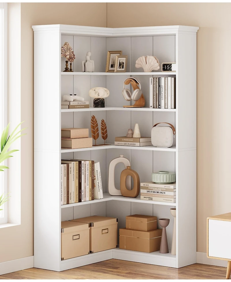 gaomon Corner Bookshelf 72.8in Farmhouse Bookcase Large Bookshelf