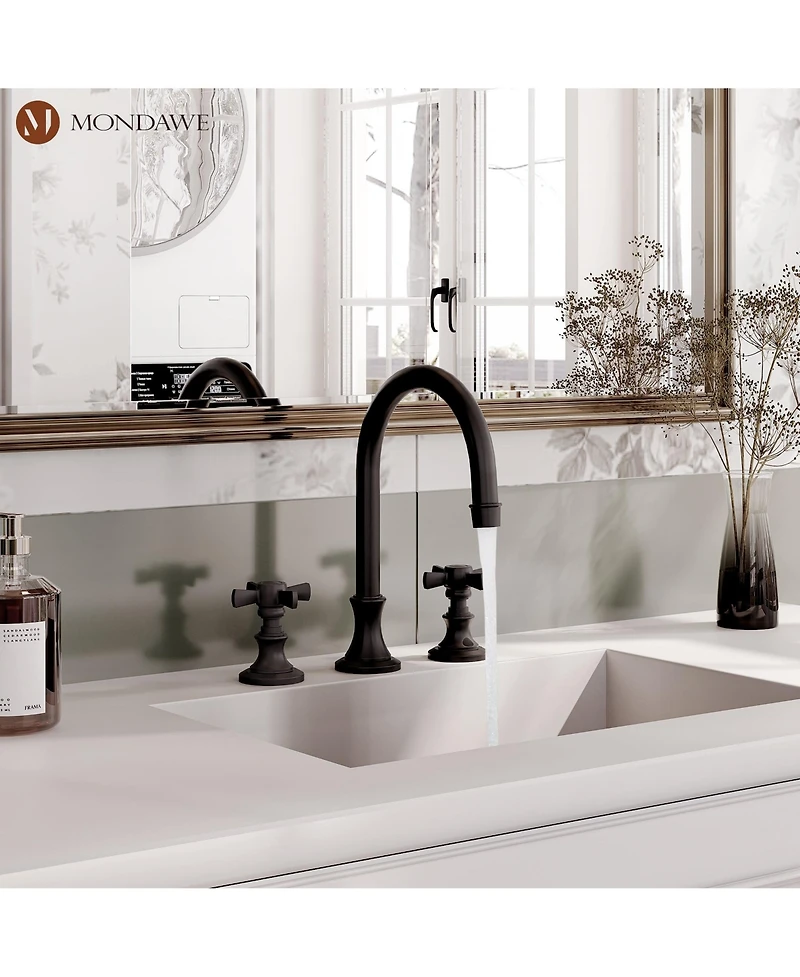 Boyel Living Bathroom Faucets for Sink 3 Hole Gold, 8 Inch Widespread Bathroom Sink Faucet 2 Handles Mid-Arc Kitchen Faucets with cUPC Flexible Hose