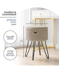 Nestl Modern Boucle Round Ottoman with Hidden Storage – Foot Stool, Makeup Vanity Small Rest, Perfect for Living Room & Bed