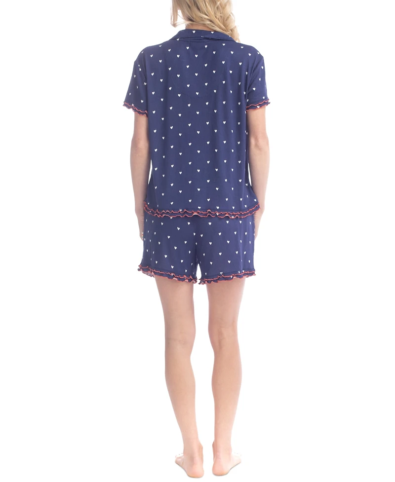 Ocean Pacific Women's Notched-Collar Shortie Pajama Set