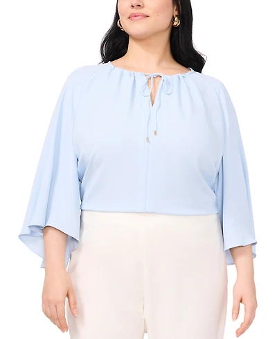 Vince Camuto Plus Split-Neck 3/4-Angel-Sleeve Blouse