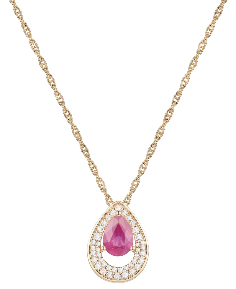 Macy's Sapphire (7/8 ct. t.w.) & Diamond (1/5 Pear Pendant 18" Necklace 14k White Gold (Available Ruby Emerald)