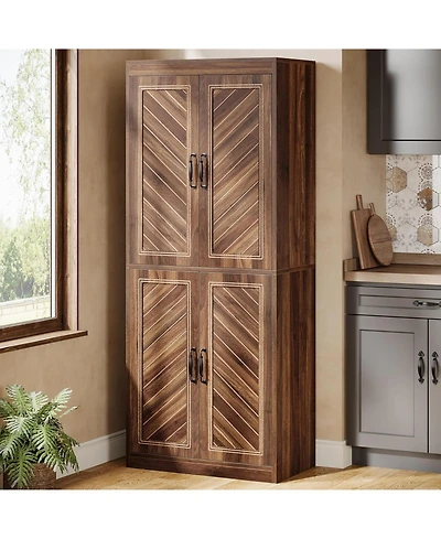 Tribesigns 69" Tall Kitchen Pantry Cabinet, Farmhouse Pantry Storage Cabinet with 4 Doors and 4 Adjustable Shelves, Rustic Wood Cupboard, Brown