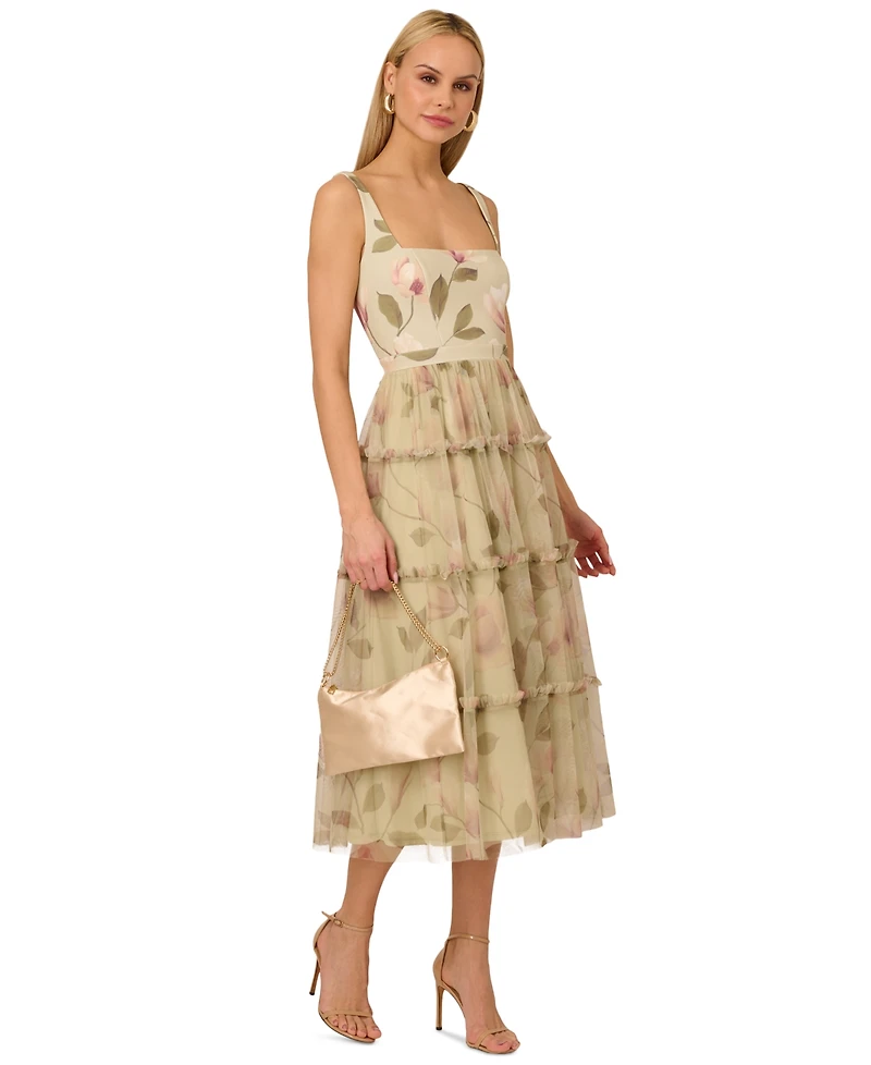 Adrianna Women's Printed Tiered Sleeveless Midi Dress