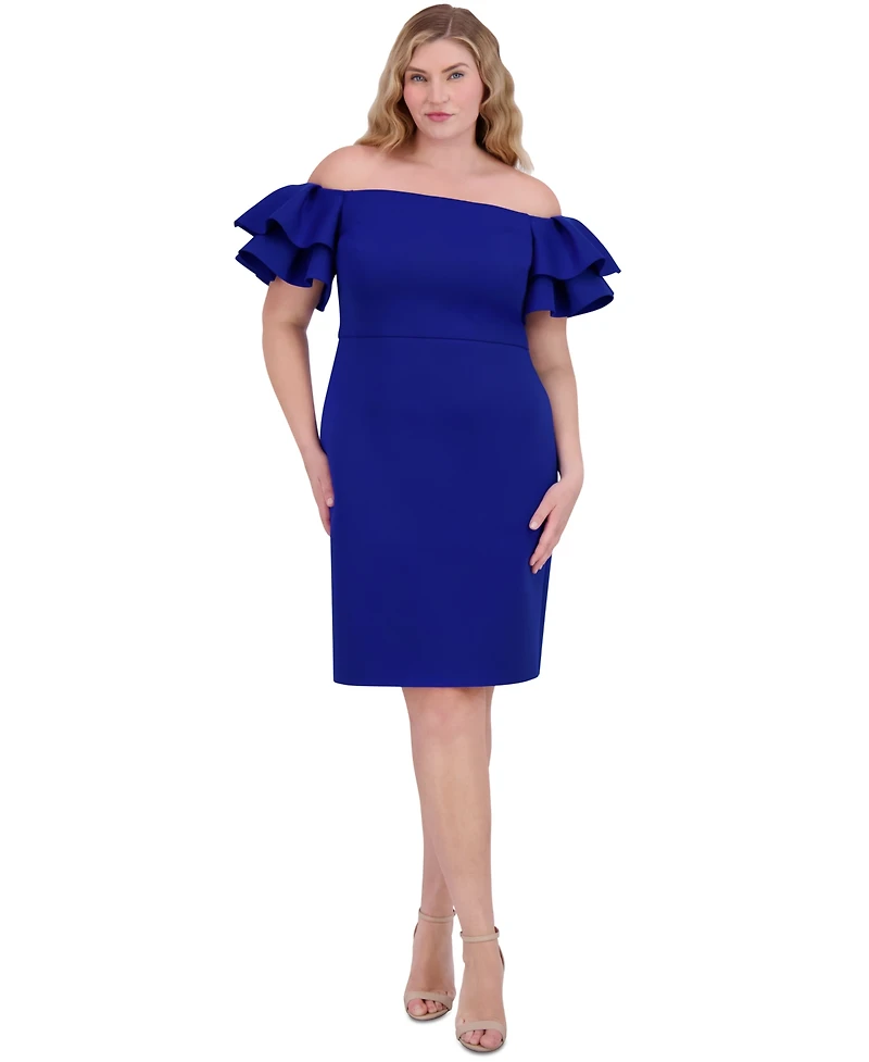 Eliza J Plus Size Ruffled Off-The-Shoulder Sheath Dress