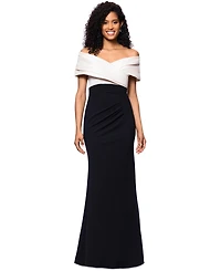 Betsy & Adam Women's Off-The-Shoulder Colorblocked Gown