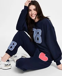 Madden Girl Juniors Patch Crewneck Fleece Sweatshirt Patchwork Fleece Jogger Sweatpants