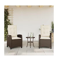 Reclining Patio Chairs 2 pcs with Cushions Brown Poly Rattan