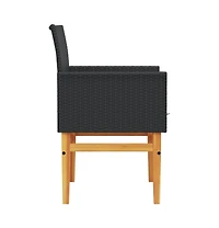Patio Chairs with Cushions 2 pcs Black Poly Rattan&Solid Wood