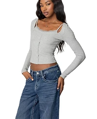 Edikted Womens Josi Layered Ribbed Top