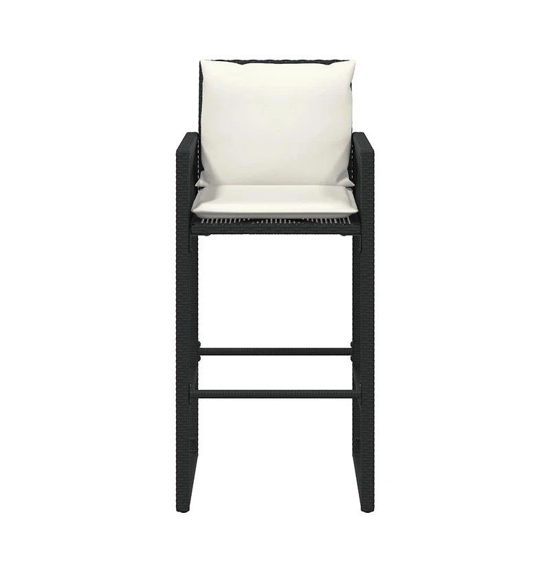 Patio Bar Stools with Cushions 2 pcs Black Poly Rattan