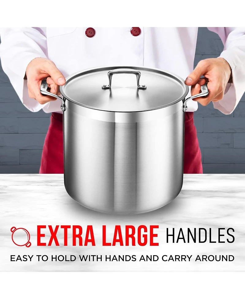 Bakken-Swiss 20-Quart Brushed Stainless Steel Stockpot with Lid – Heavy-Duty Induction Pot with Riveted Handles – Ideal for Soup, Seafoo
