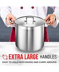 Bakken-Swiss 20-Quart Brushed Stainless Steel Stockpot with Lid – Heavy-Duty Induction Pot with Riveted Handles – Ideal for Soup, Seafoo