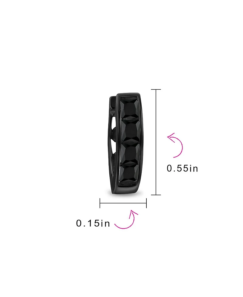 Bling Jewelry Invisible Cut Channel Set Cz Hoop Earrings Black White Huggie Kpop Silver