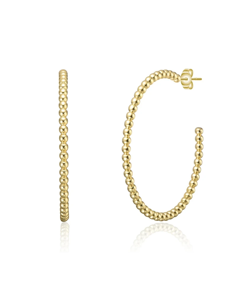 Modern Texture Bead C-Hoop Earrings White Gold Plated or 14K